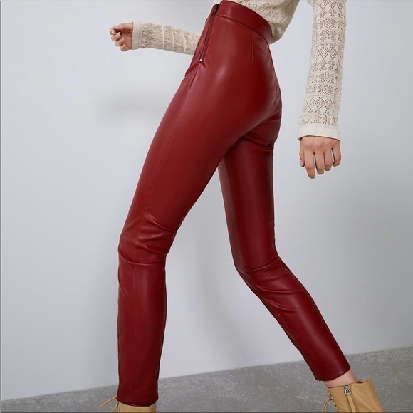 Zara | Pants u0026 Jumpsuits | Zara Red Faux Leather Pleather High Rise Legging  Pants Size Xs Bloggers Favorite | Poshmark